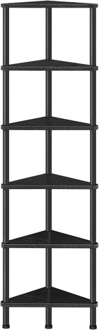 HOOBRO Corner Shelf Stand, Industrial 6-Tier Corner Bookshelf with Metal Frame, Bookcase, Plant Display Stand for Small Spaces, Living Room, Black BK36CJ01