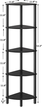 VIMBER Corner Shelf, 5-Tier Corner Bookshelf, Industrial Corner Ladder Shelf, Modern Display Shelf for Living Room, Bedroom, Kitchen, Home Office, Black UJSJ001B