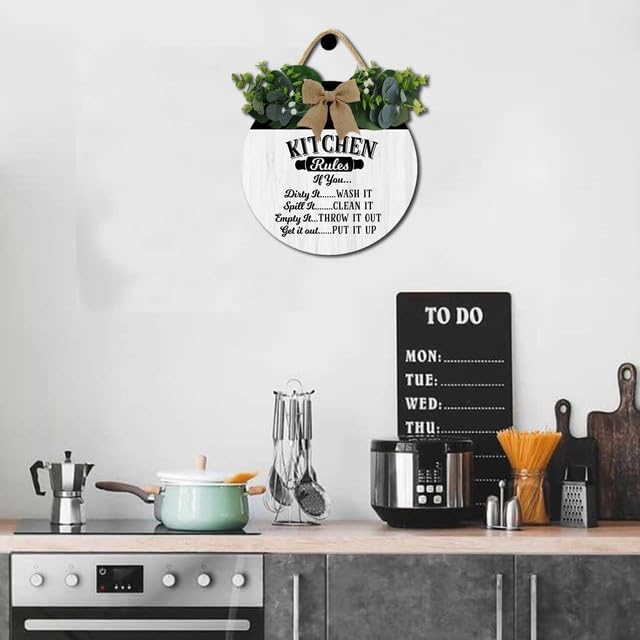 Kitchen Wall Art Decor,Kitchen Rules Rustic Round Wooden Sign,For Home, Office, Store Or Restaurant