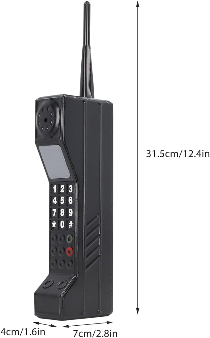 Qinlorgo Vintage Brick Cell Phone, Retro Mobile Phone Model, Handmade Iron Decorative Ornament with Classic Design, Ideal for Living Room, Office & Cafe Gift