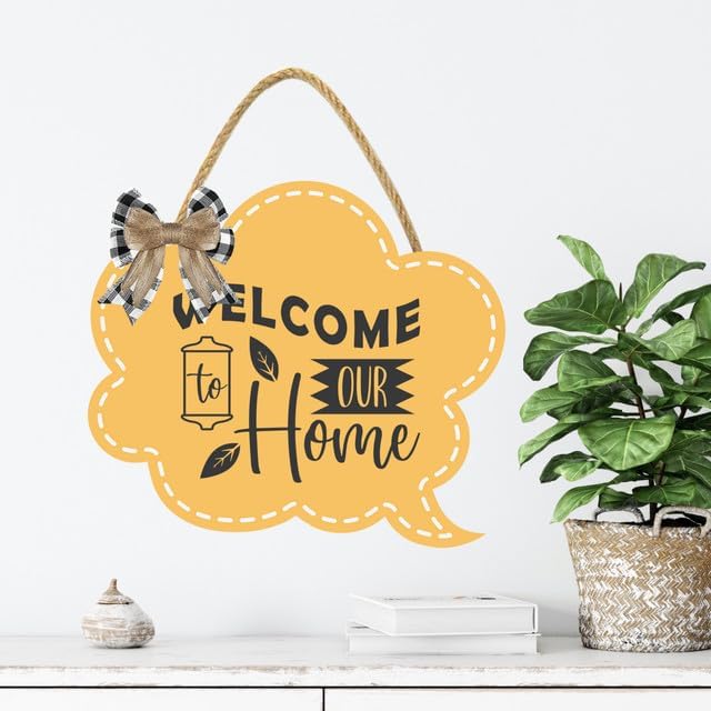 Welcome To Our Home Sign for Front Door 12'' Bubble Shape Wood Sign Hanging Decor Outdoor sign for Farmhouse porch Wall Pediments Decorations