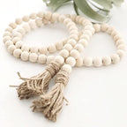 58 Inch Wood Bead Garland with Tassels, Rustic Farmhouse Beads Wall Hanging Prayer Beads