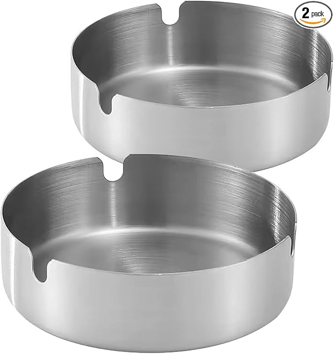 Ashtray Stainless Steel Cigarette Ashtray Ash Tray for Cigarettes 2 Pack (Silver, 3.15in)