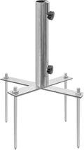 Beach Umbrella Stand Holders Heavy Duty Outdoor Base Umbrella Parasol Base Metal Grass with 4 Forks Spikes (Fit 1.1in-1.5in Pole,Galvanize) for Beach,Sand,Yard,Lawn