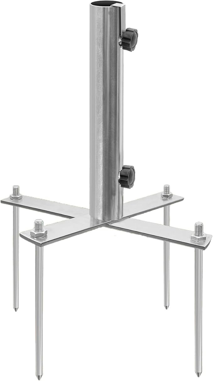 Beach Umbrella Stand Holders Heavy Duty Outdoor Base Umbrella Parasol Base Metal Grass with 4 Forks Spikes (Fit 1.1in-1.5in Pole,Galvanize) for Beach,Sand,Yard,Lawn