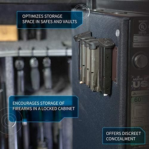 Gun Storage Solutions Magazine Holder - Safe Mag Storage Solution, Desk and Gun Locker Organizer Accessories Mount, Strong Magnet Bar, Gun Rack