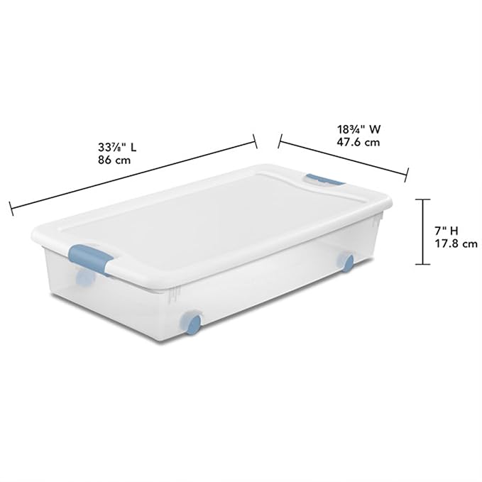 Sterilite 4-Pack 56 Quart Wheeled Latching Box, Underbed Clear Plastic Storage Organizer - Under Bed Rolling Container Bin with Lid and Wheels for Home or Dorm Bedrooms and Closets