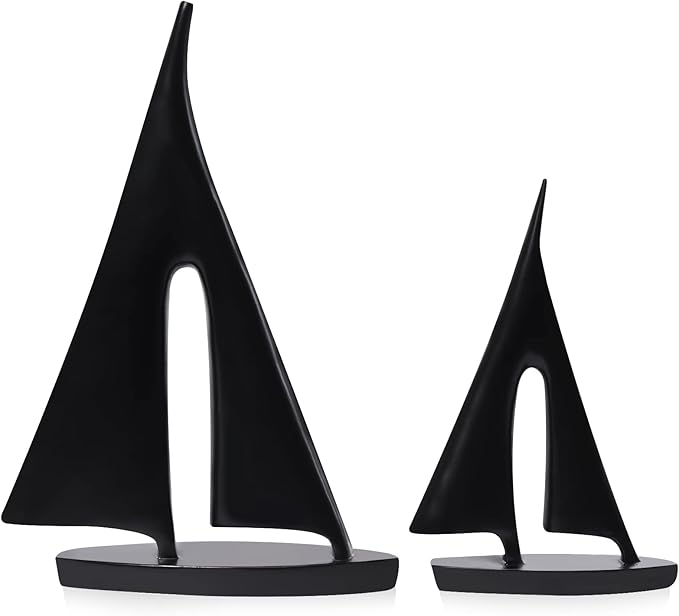 Saysmile Modern Sculptures Home Decor, Sailboat Decor Ornament, Boat Decorations Statue Decor, Art Sculptures and Statues, Sailboat Gifts Home Office Bathroom Shelf Decor (Black-2 Pack)
