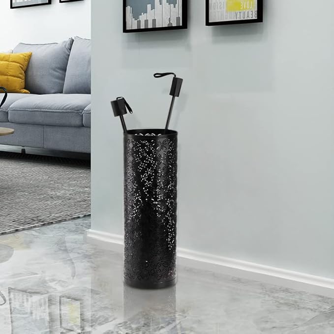 Hacaroa Metal Round Umbrella Stand Rack, Free Standing Umbrella Holder Bin, Canes Walking Sticks Holder for Entryway, Home, Office, Black