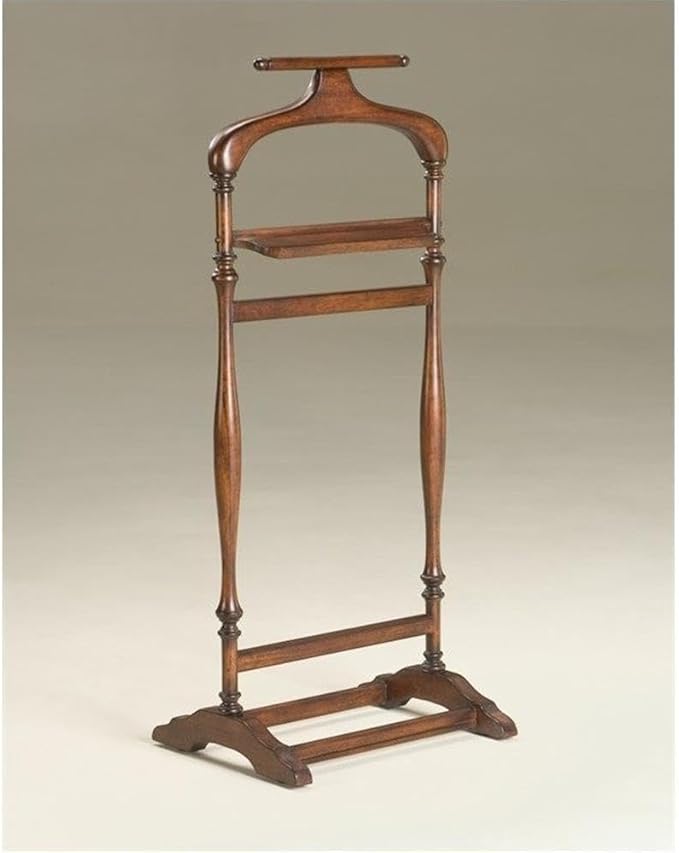 Beaumont Lane 42.75"H Traditional Solid Wood Valet Stand with Shoulder-Formed Hanger and Pants Bar, Some Assembly Required, for Hanging Pants/Shirts/Ties or Jackets, in Brown/Plantation Cherry Finish