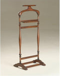 BOWERY HILL Modern Solid Wood Valet Stand, Distressed Brown Finish, Hand-Carved Details, Shoulder-Formed Hanger and Pants Bar, 18.75" W x 14" D x 42.75" H, Organizer for Bedroom or Closet