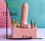 Natural Solid Wood Handcrafted Beech Wooden, Musical FigureTotoro/Carousel/Fairy/Ballerina Figurine,Rotating Hand Crank Mechanism Music Box,Musical Decorations (Leaning Tower of Pisa)