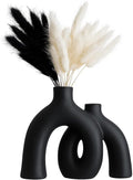 Matte Black Ceramic Vase Set - Modern Hug Donut Ceramic Vases by JAS & JAX GOODS, Minimalistic Nordic Home Decor Centerpiece for Console Tables, Living Room, Bookshelf, or Fireplace Mantel