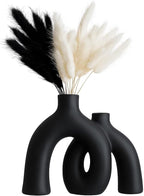 Matte Black Ceramic Vase Set - Modern Hug Donut Ceramic Vases by JAS & JAX GOODS, Minimalistic Nordic Home Decor Centerpiece for Console Tables, Living Room, Bookshelf, or Fireplace Mantel