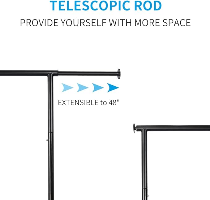 Black Simple Standard Rod Rolling Clothing Garment Rack, Metal Clothes Organizer with Lockable Wheels