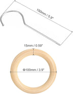 uxcell 4 Inch Scarf Ring Hanger, Scarf Organizer Holder Wooden Circle Rings Hanging Hook for Belt Tie Scarf, 15cm Length Hook (Silver)