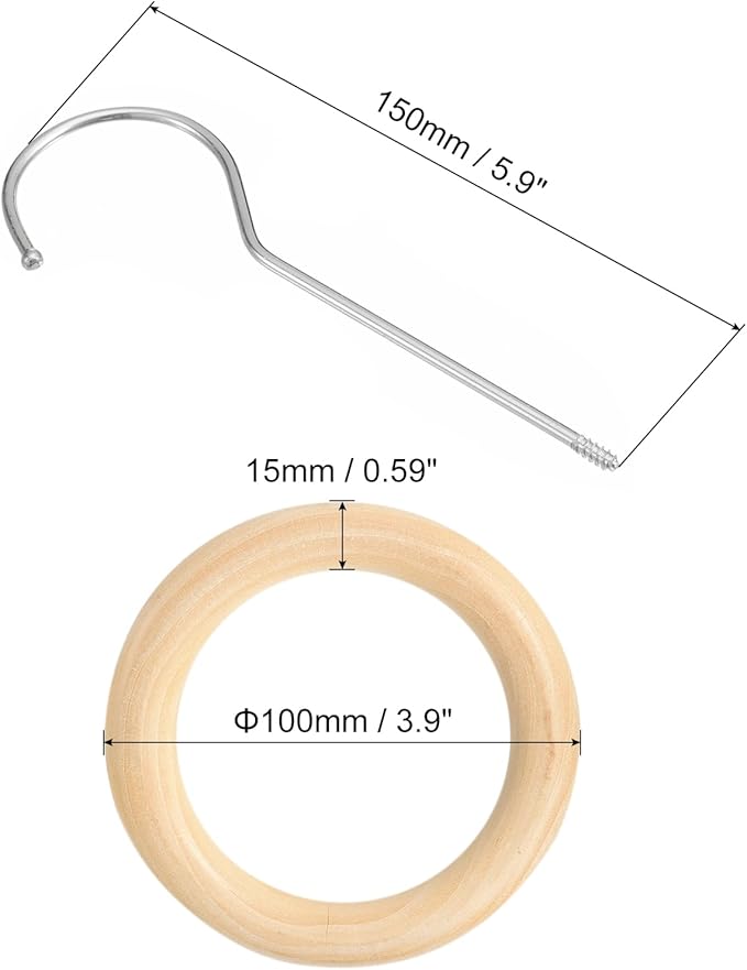 uxcell 4 Inch Scarf Ring Hanger, Scarf Organizer Holder Wooden Circle Rings Hanging Hook for Belt Tie Scarf, 15cm Length Hook (Silver)