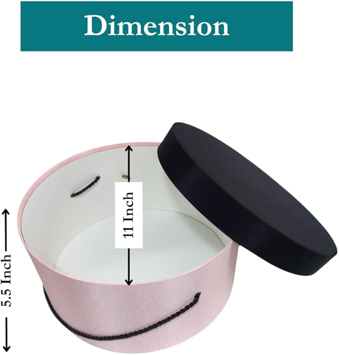 Sarah's Hat Boxes Classic Pink/Black Hat Box – 11" x 5.5" (Dia. x Ht.) Handmade in USA – Odorless Non-Toxic Adhesive, Cording Handle – Premium Storage for Hats & Accessories