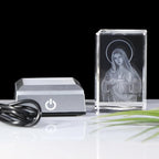YWHL 3D Crystal Virgin Mary with Colorful Light Base, Laser Engrave Blessed Mother Religious Gifts for Women, Christian Gifts for Friend, Our Lady of Guadalupe