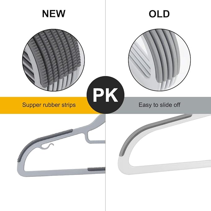 Coat Hangers, Pack of 50 Plastic Clothes Hangers, Space-Saving,Super Non-Slip,11lb Weight Capacity (Grey)