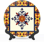 Decorative Plates for Display 10" Talavera Mexican Tile Floral Medallion Ceramic Ornament with Display Stand and Hook Up for Wall Decor Hanging Festival Wedding Gift