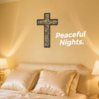 Black Metal Cross Wall Decor Iron Christian Cross for Home Church, Hollow Out Artistic Hanging Ornament, Crosses Wall Decor for Living Room, Bedroom, Decorative Thankful Religious Gift, 18.5x12.3 Inch