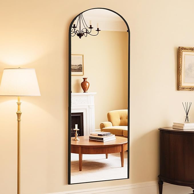 DUMOS Arched Wall-Mounted Full Length Mirror 27"x71" for Bedroom, Full Body Floor Mirror with Stand, Hanging or Leaning for Wall, Black