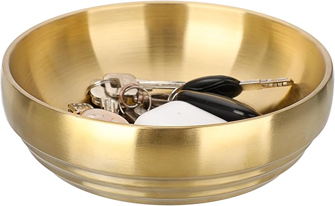 7.4 Inches Key Bowl for Entryway Table Decorative Bowl Key Dish for Organizing Tabletop Catch All Gold Fruit Bowls for Kitchen Counter, Coffee Table