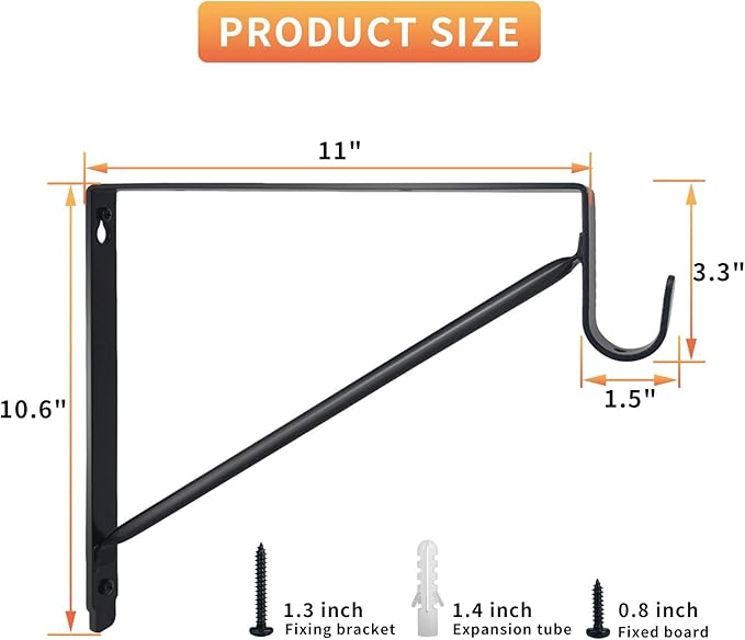 4 Pack Heavy Duty Closet Shelf & Rod Brackets,Closet Rod Bracket,Shelf Brackets Clothes,Closet Shelves Bracket with Rod Shelving Support,with Screws Black