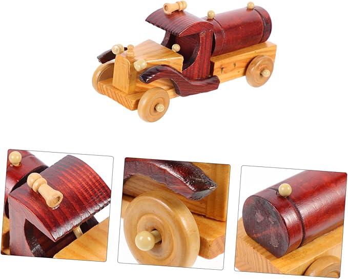 OUNONA Vintage Wood Car Model Ornament Miniature Desktop Automobile Decoration for Retro Room Decor and Stylish Wooden Craft for Living Room Bedroom Study and House