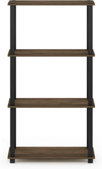 Furinno TURN-S-TUBE Storage Shelves, 4-Tier Book Shelf, Corner Shelf, Toolless Open Shelves, for Organization and Storage, Living Room, Garage, Home Office, Columbia Walnut