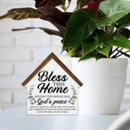 Housewarming Gifts, Christian Home Decor, Gifts for New Home Owner, Bless this Home House Shaped Wooden Block Sign Living Room Decor for Desk Table Shelf