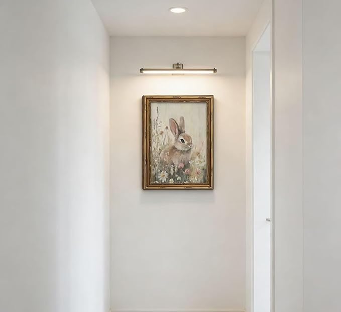 Vintage Gold Framed Bunny Wall Art, Spring Rabbit and Wildflowers Cottagecore Painting Canvas Print, Country Animal Picture Wall Decor Rustic Farmhouse Floral Poster Artwork for Living Room Bedroom
