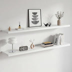 Homeforia Floating White Shelf 60 inches, High End Solid Real Wood 60inch Long Floating Shelves for Wall Mounted, White Wooden 60in Floating Shelves, Heavy Duty Bracket, 60 X 6.5 X 1.75 inch, Set of 3