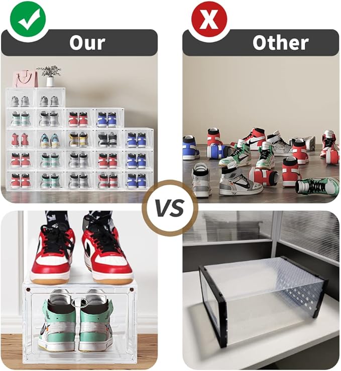 US 15 Clear Entryway Shoe Storage Boxes Stackable XXL, 8 Pack Clear Shoe Boxes Stackable for Closet, Drop Front Large Plastic Shoe Containers Collecting Sneakers