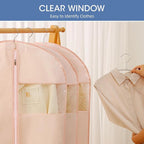 Garment Bags for Hanging Clothes, 50" Long Dress Bags for Closet Storage, Pink Garment Covers with Clear Window for Suits, Coats, Jackets (2 Pack)