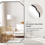 ANDY STAR Bathroom Vanity Mirror, 24x36 Inch Matte Black Mirror, Modern Rectangle Mirrors for Bathroom, Asymmetrical Wall Mirror with Scalloped Round Corner