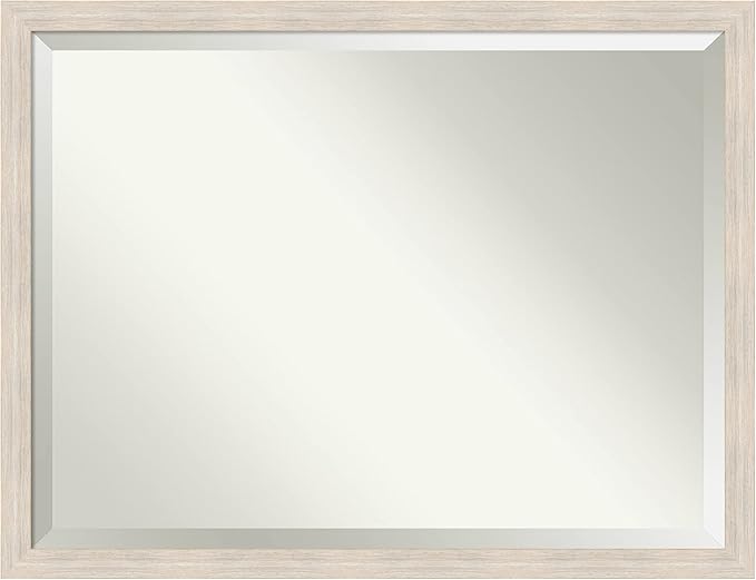 Amanti Art White Wall Mirror 33x43 Hardwood White Wash Narrow Rectangle Bathroom Mirror for Wall Decor Living Room, X-Large Country Rustic Wood Frame, Hangs Horizonally and Vertically, Bathroom Decor,