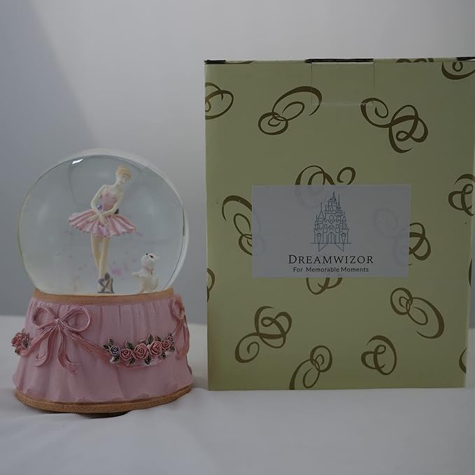 Ballerina Snow Globe for Girl's Birthday, Rotating and Mechanical Real Glass Snowglobe Gift for Adult Women, Wife, Daughter and Granddaughter, with Music Greensleeves, Gift Box Packed
