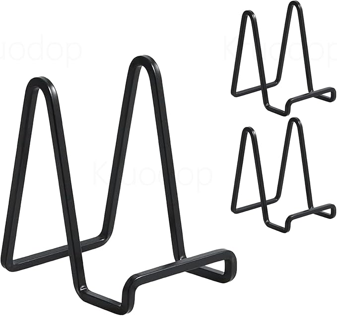 3 Pack 3 inch Metal Plate Stands for Display, Plate Holder Pictures Frame Easel Display Stand, Tabletop Picture Stand, Iron Easels for Display Photo Frames, Plates, Vinyl Record，Book, Sign（Black）