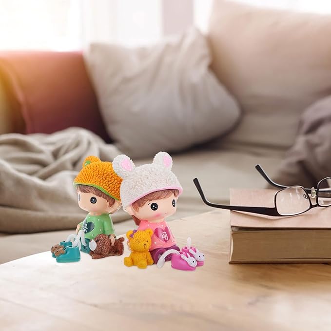 2pcs Long Leg Dolls Sculptures, Resin Shelf Sitters with Dangling Legs for Brother Sister Birthday Desktop, Tabletop, Shelf, Bookshelf Home Decor