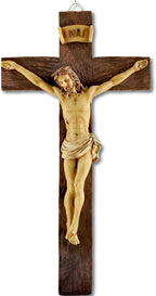 PlentifulHome 9” Resin Crucifix Wall Cross – Catholic Cross for Wall Decor, Jesus Christ Figurine, Inspirational Christian Religious Hanging for Home, Church & Spiritual Gifts