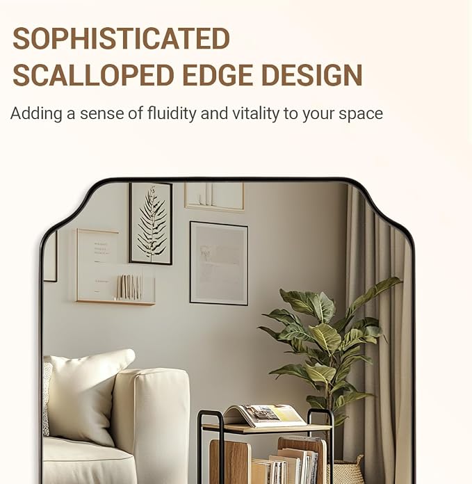 ANDY STAR 30"x48" Brushed Bronze Rectangle Mirror, Large Scalloped Bathroom Mirror in Premium Stainless Steel Frame, Timeless Shape with Unique Flair, Ideal for Home Remodel (Vertical/Horizontal)