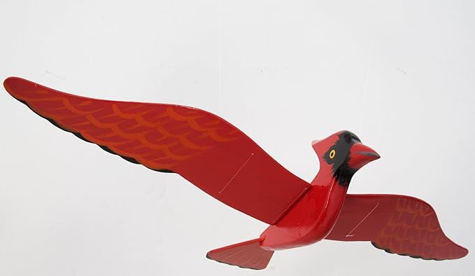 WitnyStore Mobile Birds - Collectible Animal Art - Wooden Hand Made and Painted Birds in Flight Hanging Decor Perfect for Gifts and Souvenirs - Red Northern Cardinal - 14 x 9 x 4 inches