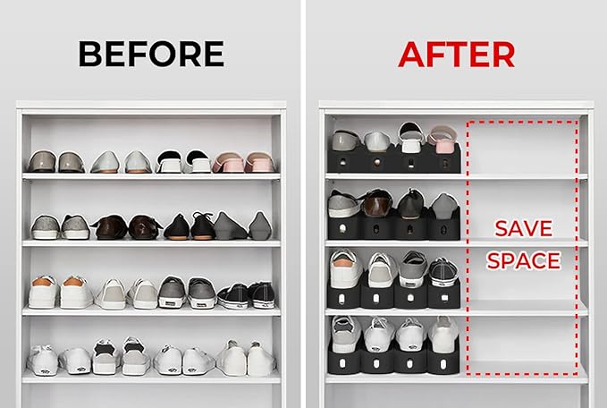 carrotez Shoe Slots Organizer 3 Pack - [Litem] Space Saving Shoe Organizer Rack for Closet - Easy Shoe Stacker, 9.84'' x 3.89'' x 4.26'' (Black, 3 Pack)