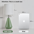 Small Bedside Table Lamp for Bedroom-Reading Desk Lamp Set of 2,with 3 Color Temperatures,15.5" Nightstand Ceramic Lamp with Fabric Shade for Kids Room,Living Room,Dorm,Home Office (Green+White )