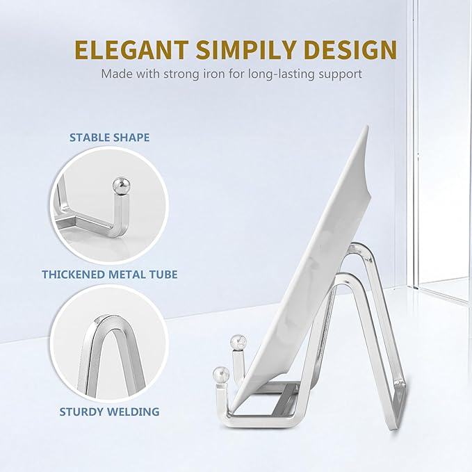 DIDUDIDU Plate Stands for Display Small - 3 Inch Iron Easel Holders for Decorative Plates, Picture Frames, Photos, Table Art - Gold - 4 Pack
