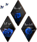 ZINYAZHE 3 Pcs Blue Bathroom Decor Rose Bedroom Wall Decor Farmhouse Inspirational Wood Office Wall Art with Accept Let Go Have Faith Sign for Girl Women Living Room(Blue Rose 12 x 7 Inch)