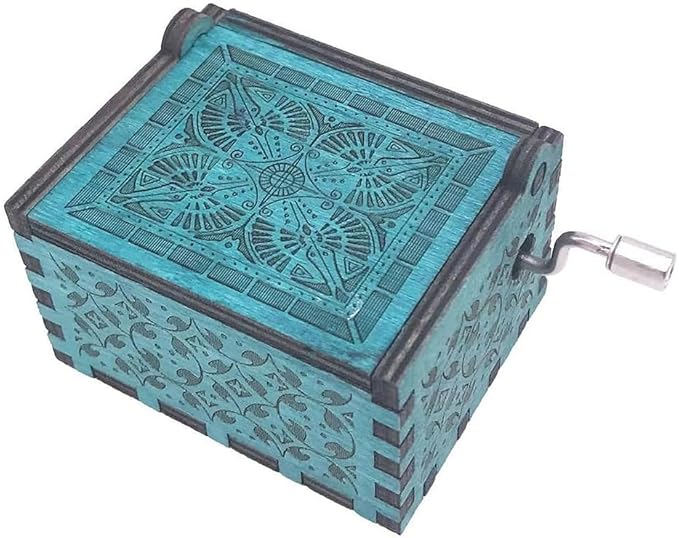Youtang Music Box Hand Crank Musical Box Antique Engraved Carved Crafts,Play Song of Storms,Blue
