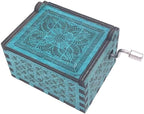 Youtang Music Box Hand Crank Musical Box Antique Engraved Carved Crafts,Play Song of Storms,Blue